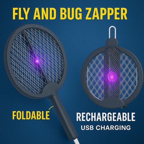Folding fly zapper - 2-in-1,